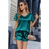 image:imageEkouaer Women Satin Pajamas Set Ruffle Sleeves Silk Pj Set Soft V Neck Sleepwear LoungewearTeal