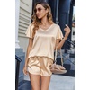 image:imageEkouaer Women Satin Pajamas Set Ruffle Sleeves Silk Pj Set Soft V Neck Sleepwear LoungewearWheat