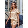 image:imageEkouaer Women Satin Pajamas Set Ruffle Sleeves Silk Pj Set Soft V Neck Sleepwear LoungewearWheat