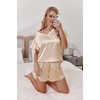 image:imageEkouaer Women Satin Pajamas Set Ruffle Sleeves Silk Pj Set Soft V Neck Sleepwear LoungewearWheat