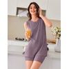 image:imageEkouaer Womens 2 Piece Lounge Set Ribbed Knit Pajamas Sleeveless Sleepwear Biker Shorts Loungewear Outfit SXXLDeep Purple