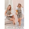 image:imageEkouaer Womens 2 Piece Lounge Set Ribbed Knit Pajamas Sleeveless Sleepwear Biker Shorts Loungewear Outfit SXXLKhaki