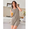 image:imageEkouaer Womens 2 Piece Lounge Set Ribbed Knit Pajamas Sleeveless Sleepwear Biker Shorts Loungewear Outfit SXXLKhaki