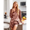 image:imageEkouaer Womens 2 Piece Satin Pajama Set Long Sleeve PJs Sets Button Down Lounge Sets Soft Sleepwear SetBrown