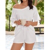 image:imageEkouaer Womens 2 Piece Short Sleeve Waffle Knit V Neck Off Shoulder Casual Loose Fit Sweatsuit OutfitsWhite