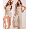 image:imageEkouaer Womens 4 Piece Lounge Sets Ribbed Knit Crop Tank Top and Shorts Pants Casual Outfits01 Light Coffee