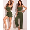 image:imageEkouaer Womens 4 Piece Lounge Sets Ribbed Knit Crop Tank Top and Shorts Pants Casual OutfitsArmygreen