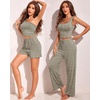 image:imageEkouaer Womens 4 Piece Lounge Sets Ribbed Knit Crop Tank Top and Shorts Pants Casual OutfitsBeige Black Stripe