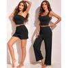 image:imageEkouaer Womens 4 Piece Lounge Sets Ribbed Knit Crop Tank Top and Shorts Pants Casual OutfitsBlack