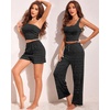 image:imageEkouaer Womens 4 Piece Lounge Sets Ribbed Knit Crop Tank Top and Shorts Pants Casual OutfitsBlack White Stripe