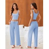 image:imageEkouaer Womens 4 Piece Lounge Sets Ribbed Knit Crop Tank Top and Shorts Pants Casual OutfitsBlue