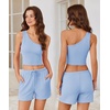 image:imageEkouaer Womens 4 Piece Lounge Sets Ribbed Knit Crop Tank Top and Shorts Pants Casual OutfitsBlue