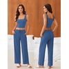 image:imageEkouaer Womens 4 Piece Lounge Sets Ribbed Knit Crop Tank Top and Shorts Pants Casual OutfitsBlue Gray