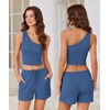 image:imageEkouaer Womens 4 Piece Lounge Sets Ribbed Knit Crop Tank Top and Shorts Pants Casual OutfitsBlue Gray