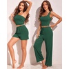 image:imageEkouaer Womens 4 Piece Lounge Sets Ribbed Knit Crop Tank Top and Shorts Pants Casual OutfitsBright Green