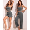 image:imageEkouaer Womens 4 Piece Lounge Sets Ribbed Knit Crop Tank Top and Shorts Pants Casual OutfitsDark Grey