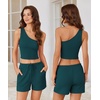 image:imageEkouaer Womens 4 Piece Lounge Sets Ribbed Knit Crop Tank Top and Shorts Pants Casual OutfitsLake Green
