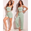 image:imageEkouaer Womens 4 Piece Lounge Sets Ribbed Knit Crop Tank Top and Shorts Pants Casual OutfitsLight Green