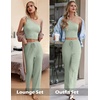 image:imageEkouaer Womens 4 Piece Lounge Sets Ribbed Knit Crop Tank Top and Shorts Pants Casual OutfitsLight Green
