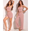 image:imageEkouaer Womens 4 Piece Lounge Sets Ribbed Knit Crop Tank Top and Shorts Pants Casual OutfitsLight Pink
