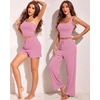 image:imageEkouaer Womens 4 Piece Lounge Sets Ribbed Knit Crop Tank Top and Shorts Pants Casual OutfitsPink