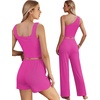 image:imageEkouaer Womens 4 Piece Lounge Sets Ribbed Knit Crop Tank Top and Shorts Pants Casual OutfitsPink Bow