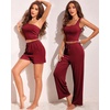 image:imageEkouaer Womens 4 Piece Lounge Sets Ribbed Knit Crop Tank Top and Shorts Pants Casual OutfitsWine Red