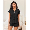 image:imageEkouaer Womens Button Down Pajamas Set 2 Piece Sleepwear Short Sleeve Pjs Soft Stripe Lounge SetsBlack