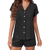 image:imageEkouaer Womens Button Down Pajamas Set 2 Piece Sleepwear Short Sleeve Pjs Soft Stripe Lounge SetsBlack
