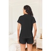 image:imageEkouaer Womens Button Down Pajamas Set 2 Piece Sleepwear Short Sleeve Pjs Soft Stripe Lounge SetsBlack