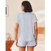 image:imageEkouaer Womens Button Down Pajamas Set 2 Piece Sleepwear Short Sleeve Pjs Soft Stripe Lounge SetsBlue White Stripe