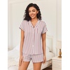 image:imageEkouaer Womens Button Down Pajamas Set 2 Piece Sleepwear Short Sleeve Pjs Soft Stripe Lounge SetsRed White Stripe