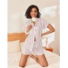 image:imageEkouaer Womens Button Down Pajamas Set 2 Piece Sleepwear Short Sleeve Pjs Soft Stripe Lounge SetsRed White Stripe