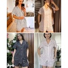 image:imageEkouaer Womens Button Down Pajamas Set 2 Piece Sleepwear Short Sleeve Pjs Soft Stripe Lounge SetsWhite Black Stripe