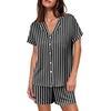 image:imageEkouaer Womens Button Down Pajamas Set 2 Piece Sleepwear Short Sleeve Pjs Soft Stripe Lounge SetsWhite Black Stripe