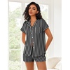 image:imageEkouaer Womens Button Down Pajamas Set 2 Piece Sleepwear Short Sleeve Pjs Soft Stripe Lounge SetsWhite Black Stripe