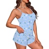 image:imageEkouaer Womens Cami Pajama Sets 2 Piece Ribbed Knit PJs Soft Lingerie Sleeveless Tank Top and Shorts Camisole Lounge SetBlue Flowers