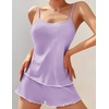 image:imageEkouaer Womens Cami Pajama Sets 2 Piece Ribbed Knit PJs Soft Lingerie Sleeveless Tank Top and Shorts Camisole Lounge SetLilac