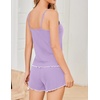image:imageEkouaer Womens Cami Pajama Sets 2 Piece Ribbed Knit PJs Soft Lingerie Sleeveless Tank Top and Shorts Camisole Lounge SetLilac