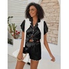 image:imageEkouaer Womens Classic Button Down Ruffle Sleeves Short Satin Silk Pajama SetBlack