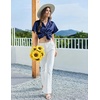 image:imageEkouaer Womens Classic Button Down Ruffle Sleeves Short Satin Silk Pajama SetNavy Blue