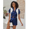 image:imageEkouaer Womens Classic Button Down Ruffle Sleeves Short Satin Silk Pajama SetNavy Blue
