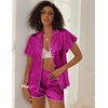 image:imageEkouaer Womens Classic Button Down Ruffle Sleeves Short Satin Silk Pajama SetRose