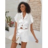 image:imageEkouaer Womens Classic Button Down Ruffle Sleeves Short Satin Silk Pajama SetWhite