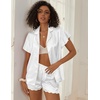 image:imageEkouaer Womens Classic Button Down Ruffle Sleeves Short Satin Silk Pajama SetWhite