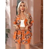 image:imageEkouaer Womens Hawaiian 2 Piece Outfit Short Sleeve Button Down Shirt and Shorts Tracksuit Lounge SetTropical Orange