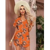 image:imageEkouaer Womens Hawaiian 2 Piece Outfit Short Sleeve Button Down Shirt and Shorts Tracksuit Lounge SetTropical Orange