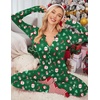 image:imageEkouaer Womens Onesie Adult Button One Piece Pajama Long Sleeve Onesie Pajamas Jumpsuit Sleepwear for WomenGreen Santa