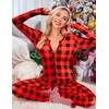 image:imageEkouaer Womens Onesie Adult Button One Piece Pajama Long Sleeve Onesie Pajamas Jumpsuit Sleepwear for WomenPlaid