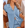 image:imageEkouaer Womens Pajama Set Button Down Sleepwear Short Sleeve Pjs Top and Short with Pocket Soft Lounge SetBlue